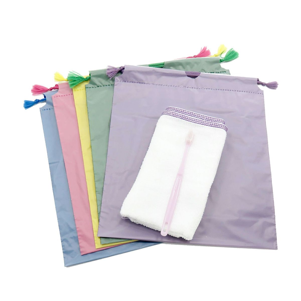 アメニティ3点セット 【ダブル生地ディープカラー巾着袋】3