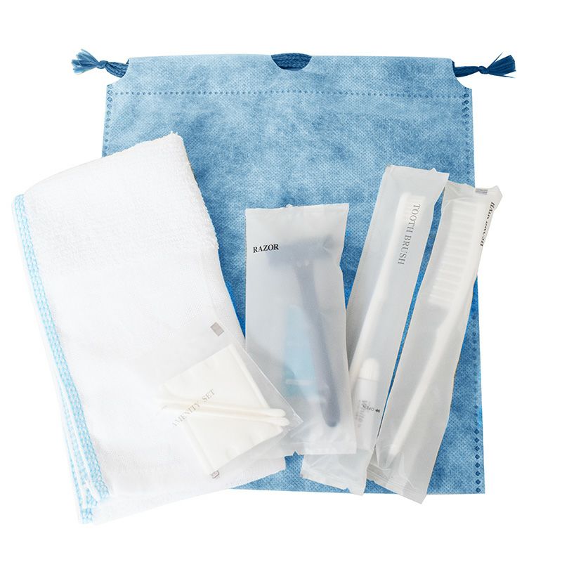 アメニティ3点セット 【和紙風巾着袋】 250組（赤,青,緑,黄,紫 各50組