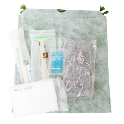 【エコ素材使用】足袋入りアメニティセット 和紙風巾着袋 男性用 100組　内容物